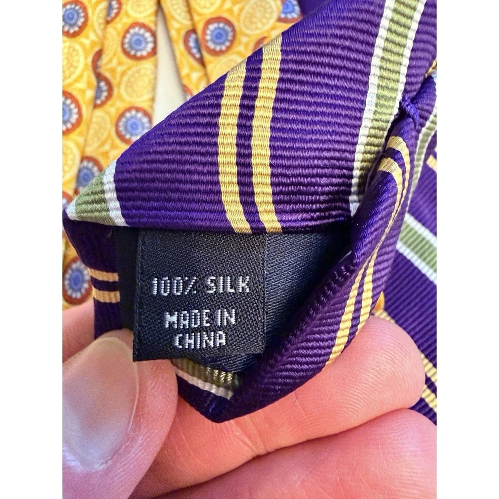 Lot of 2 Jos A Bank Ties 100% Silk Gold & Purple Stripe One Made In Italy